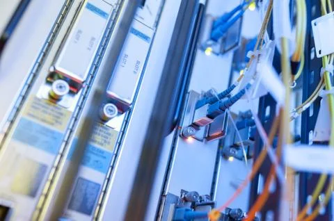 Fiber optic with servers in a technology data center Stock Photos