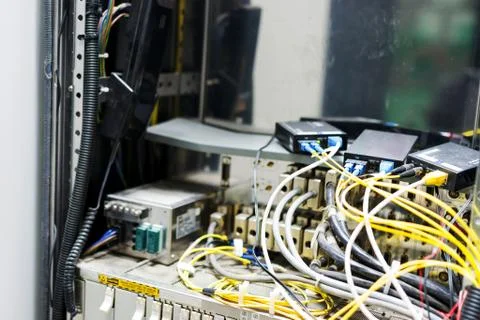 Fiber optic with servers in a technology data center Stock Photos