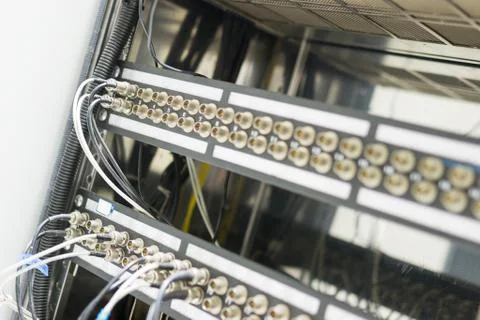 Fiber optic with servers in a technology data center Stock Photos