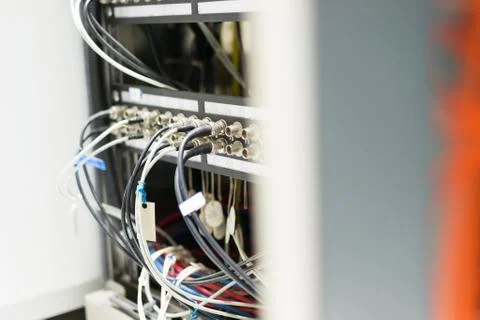 Fiber optic with servers in a technology data center Stock Photos