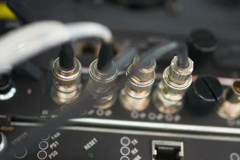 Fiber optic with servers in a technology data center Stock Photos