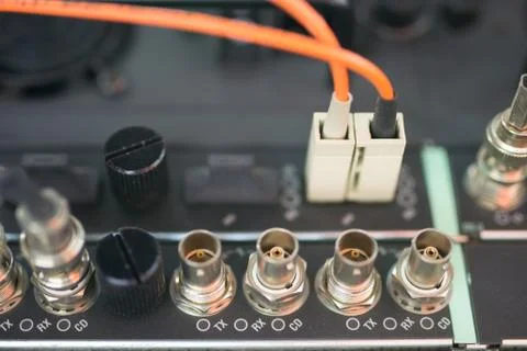 Fiber optic with servers in a technology data center Stock Photos