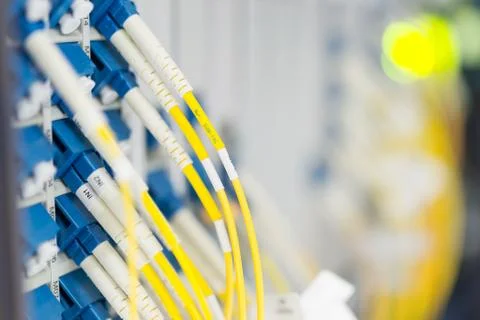 Fiber optic with servers in a technology data center Stock Photos