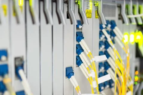 Fiber optic with servers in a technology data center Stock Photos