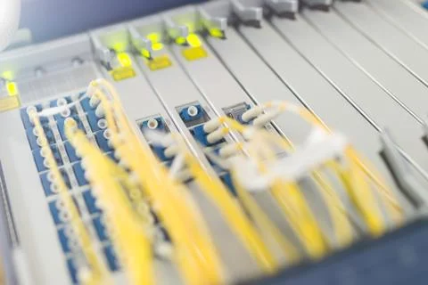 Fiber optic with servers in a technology data center Stock Photos