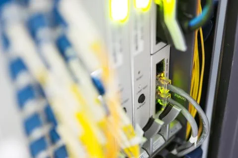 Fiber optic with servers in a technology data center Stock Photos