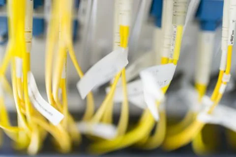Fiber optic with servers in a technology data center Stock Photos