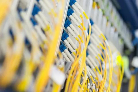 Fiber optic with servers in a technology data center Stock Photos