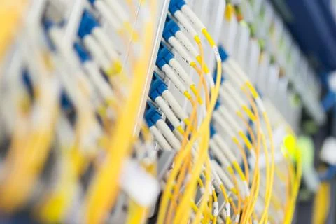 Fiber optic with servers in a technology data center Stock Photos