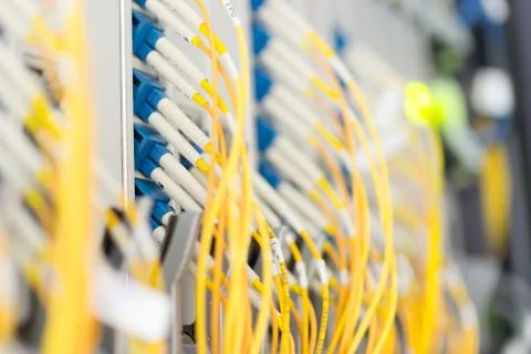Fiber optic with servers in a technology data center Stock Photos
