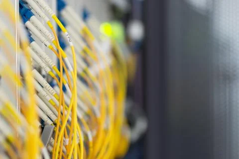 Fiber optic with servers in a technology data center Stock Photos