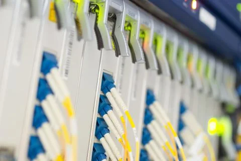 Fiber optic with servers in a technology data center Stock Photos