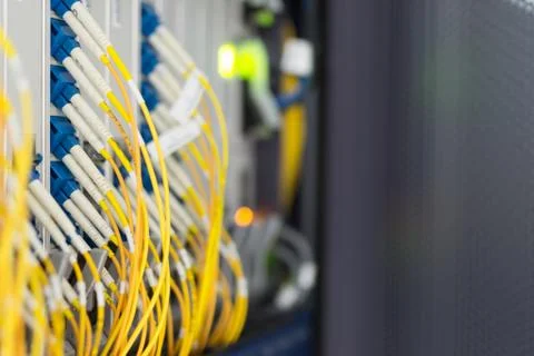Fiber optic with servers in a technology data center Stock Photos