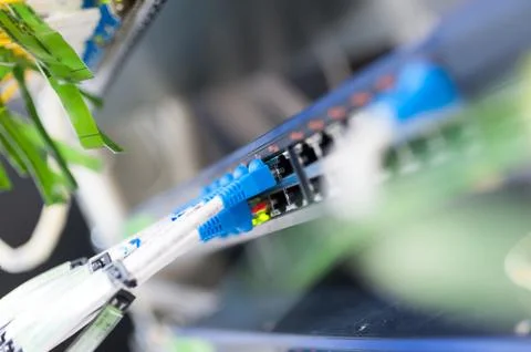 Fiber optic with servers in a technology data center Stock Photos