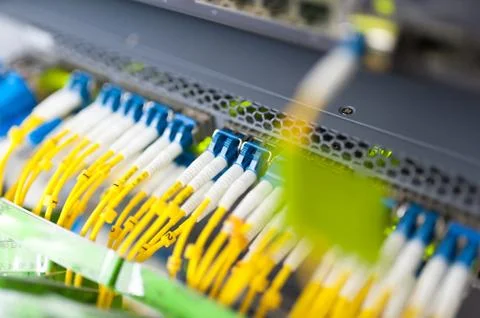 Fiber optic with servers in a technology data center Stock Photos