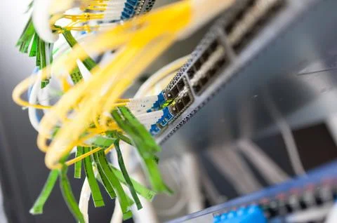 Fiber optic with servers in a technology data center Stock Photos