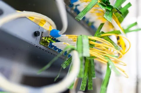 Fiber optic with servers in a technology data center Stock Photos