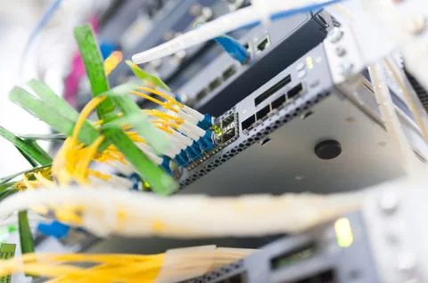 Fiber optic with servers in a technology data center Stock Photos