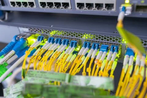 Fiber optic with servers in a technology data center Stock Photos