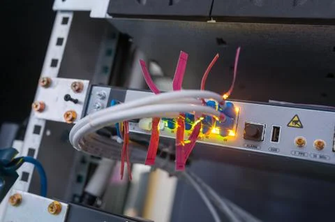 Fiber optic with servers in a technology data center Stock Photos