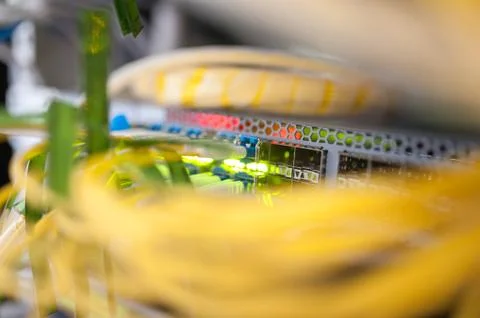 Fiber optic with servers in a technology data center Stock Photos