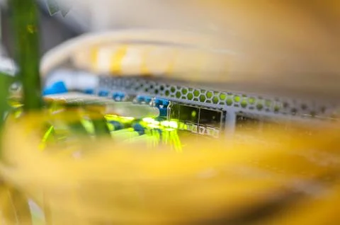 Fiber optic with servers in a technology data center Stock Photos