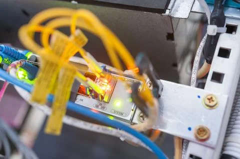 Fiber optic with servers in a technology data center Stock Photos