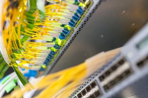 Fiber optic with servers in a technology data center Stock Photos