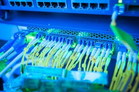 Fiber optic with servers in a technology data center Stock Photos