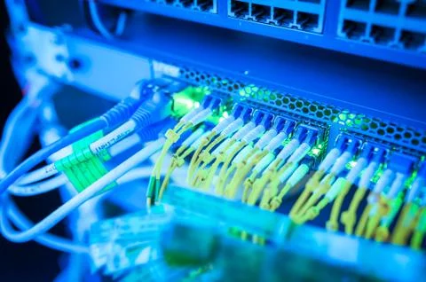 Fiber optic with servers in a technology data center Stock Photos