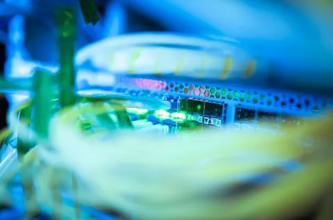 Fiber optic with servers in a technology data center Stock Photos