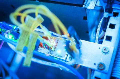 Fiber optic with servers in a technology data center Stock Photos