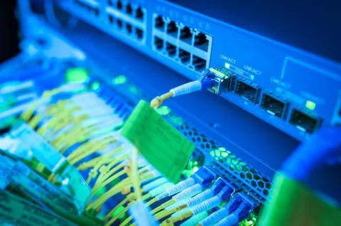 Fiber optic with servers in a technology data center Stock Photos