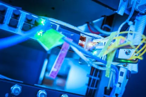 Fiber optic with servers in a technology data center Stock Photos