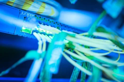 Fiber optic with servers in a technology data center Stock Photos