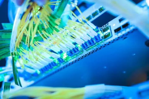 Fiber optic with servers in a technology data center Stock Photos