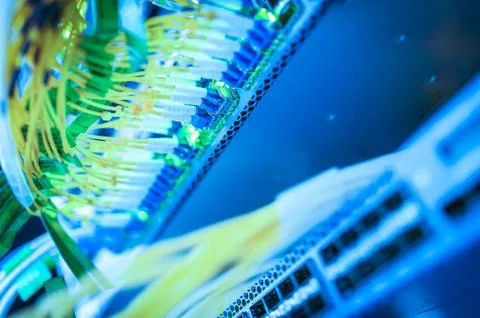 Fiber optic with servers in a technology data center Stock Photos