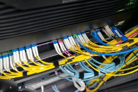 Fiber optic with servers in a technology data center Stock Photos