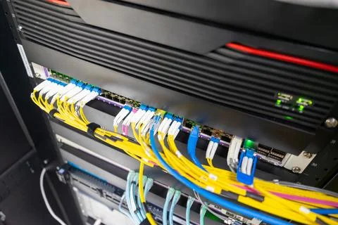 Fiber optic with servers in a technology data center Stock Photos