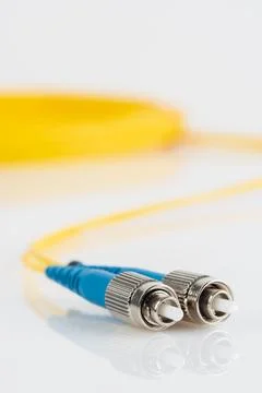 Fiber optic single mode patch cord connector type FC Stock Photos