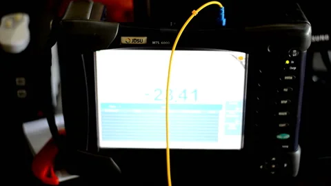 Fiber optic testing equipment, analyzing and checking Stock Footage 132612468