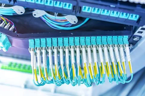 Fiber optical cable connect to communication Distribution point Stock Photos