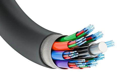 Fiber optical cable, cutaway. 3D rendering Stockillustratie