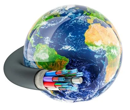 Fiber optical cable with Earth Globe. 3D rendering 스톡 일러스트