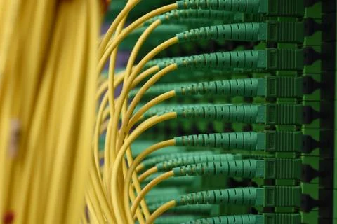 Fiber optical cables with connectors type SC-APC single mode Stock Photos