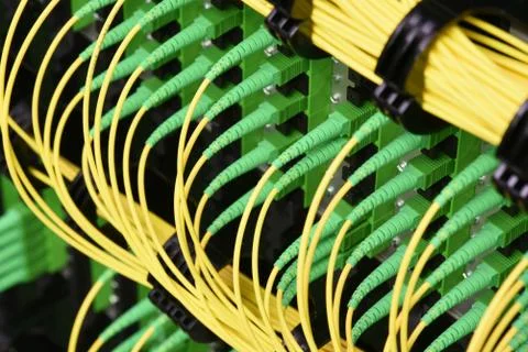 Fiber optical cables with connectors type SC-APC single mode Stock Photos