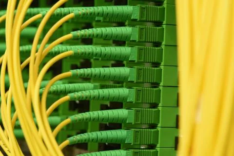 Fiber optical cables with connectors type SC-APC single mode Stock Photos
