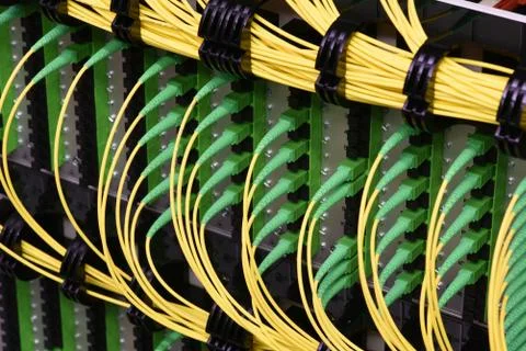 Fiber optical cables with connectors type SC-APC single mode Stock Photos