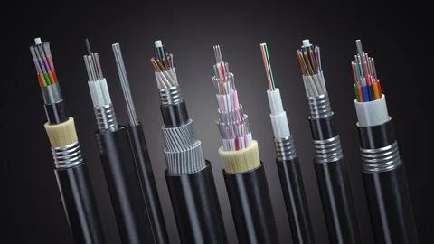 Fiber optical cables  structure of different types on black background.  Mu.. Stock Illustration