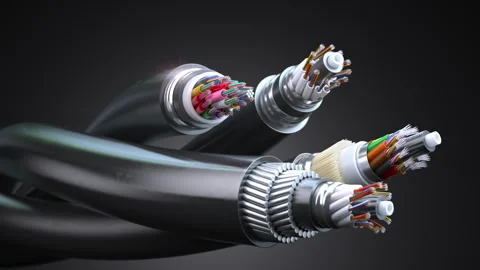 Fiber optical internet cable of various types. Cross section layers structure Stock Footage 296402498